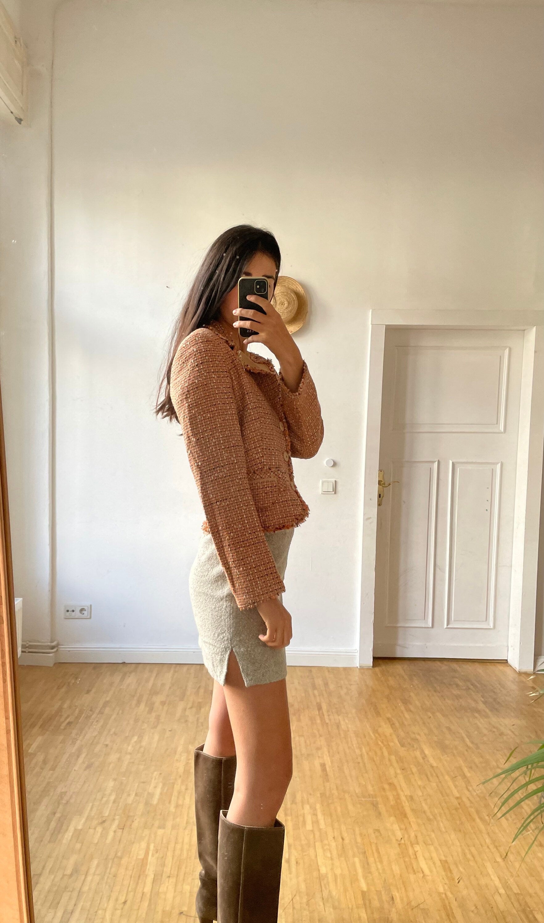 Vintage wool designer jacket, Laurèl silk orange tweed designer jacket, Classic spring summer jacket, Formal feminine wedding guest blazer