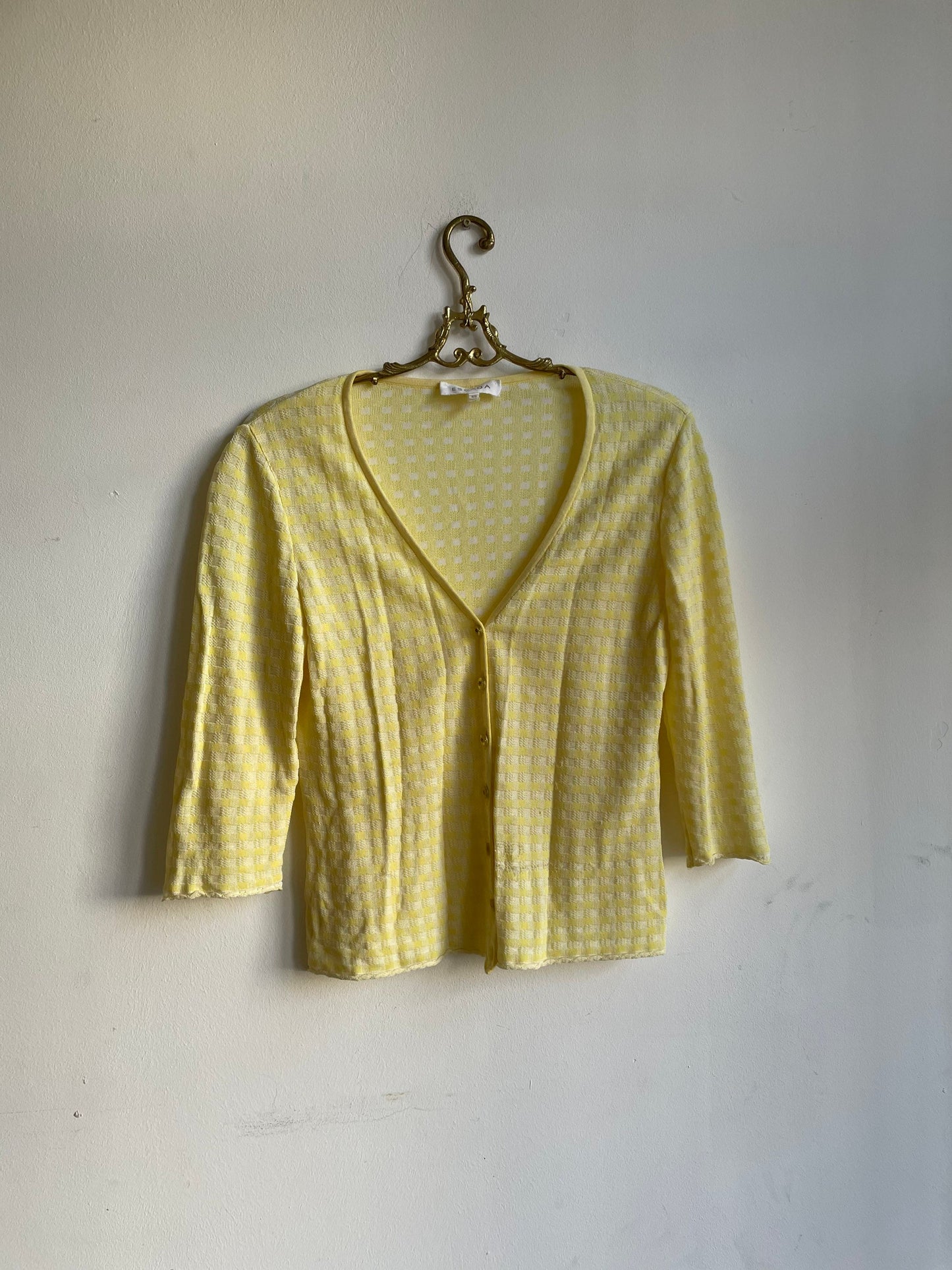 Pastel yellow Escada cardigan, Women vest, Vintage summer wear, 60s feminine clothing, Vintage designer clothing,