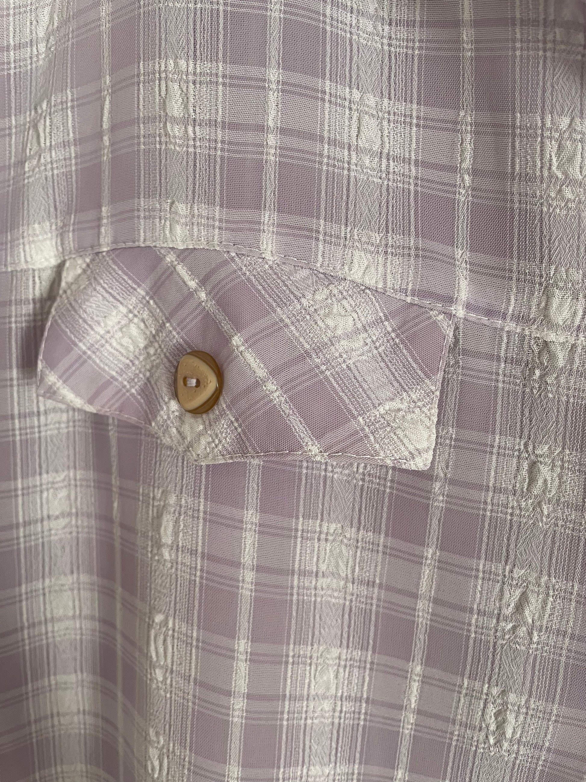 Lavender plaid vintage woman blouse, Short sleeve shirt, Cute Feminine 70s blouse