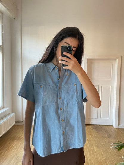 Vintage 80s Oversized Denim Shirt — back view