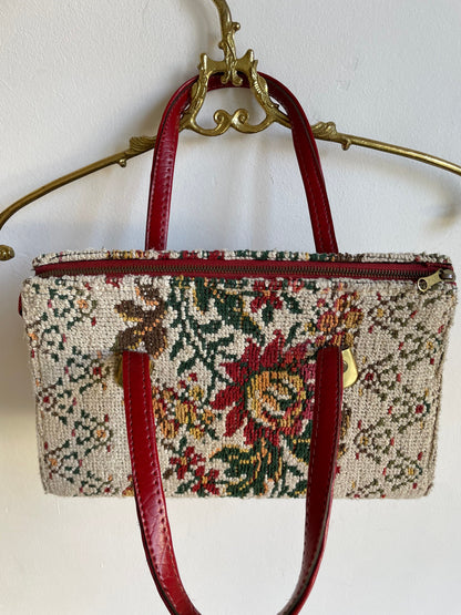 Vintage Floral Tapestry Handbag with Leather Handles — additional view 6