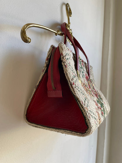Vintage Floral Tapestry Handbag with Leather Handles — additional view 7