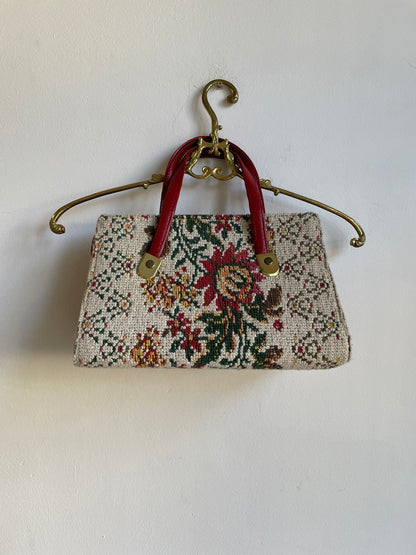 Vintage Floral Tapestry Handbag with Leather Handles — back view