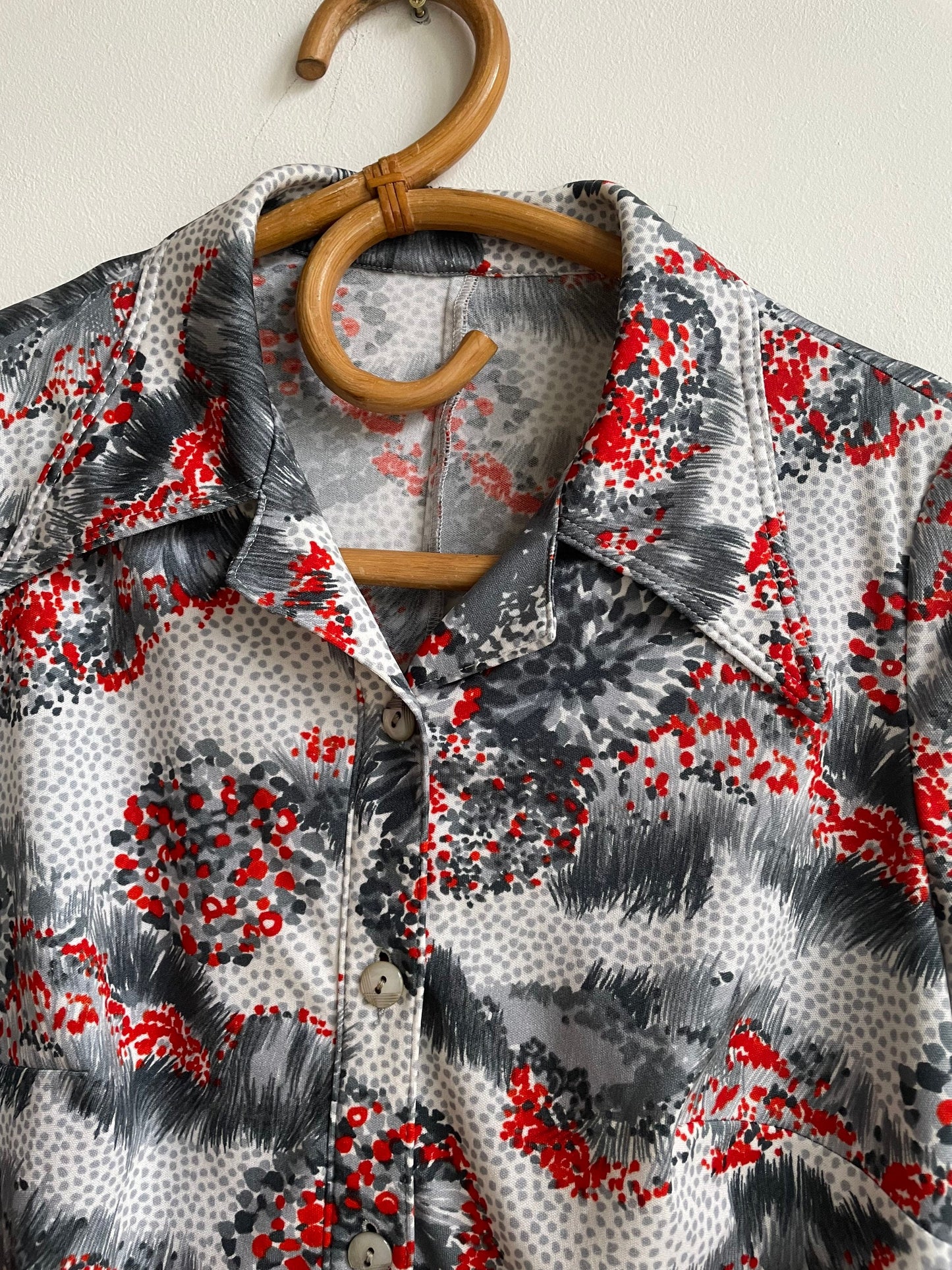 Vintage blouse, oversized women shirt, Groovy button down, M