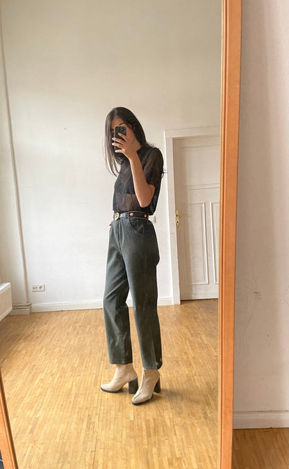 Krizia Vintage High-Waisted Denim Trousers — fabric close-up
