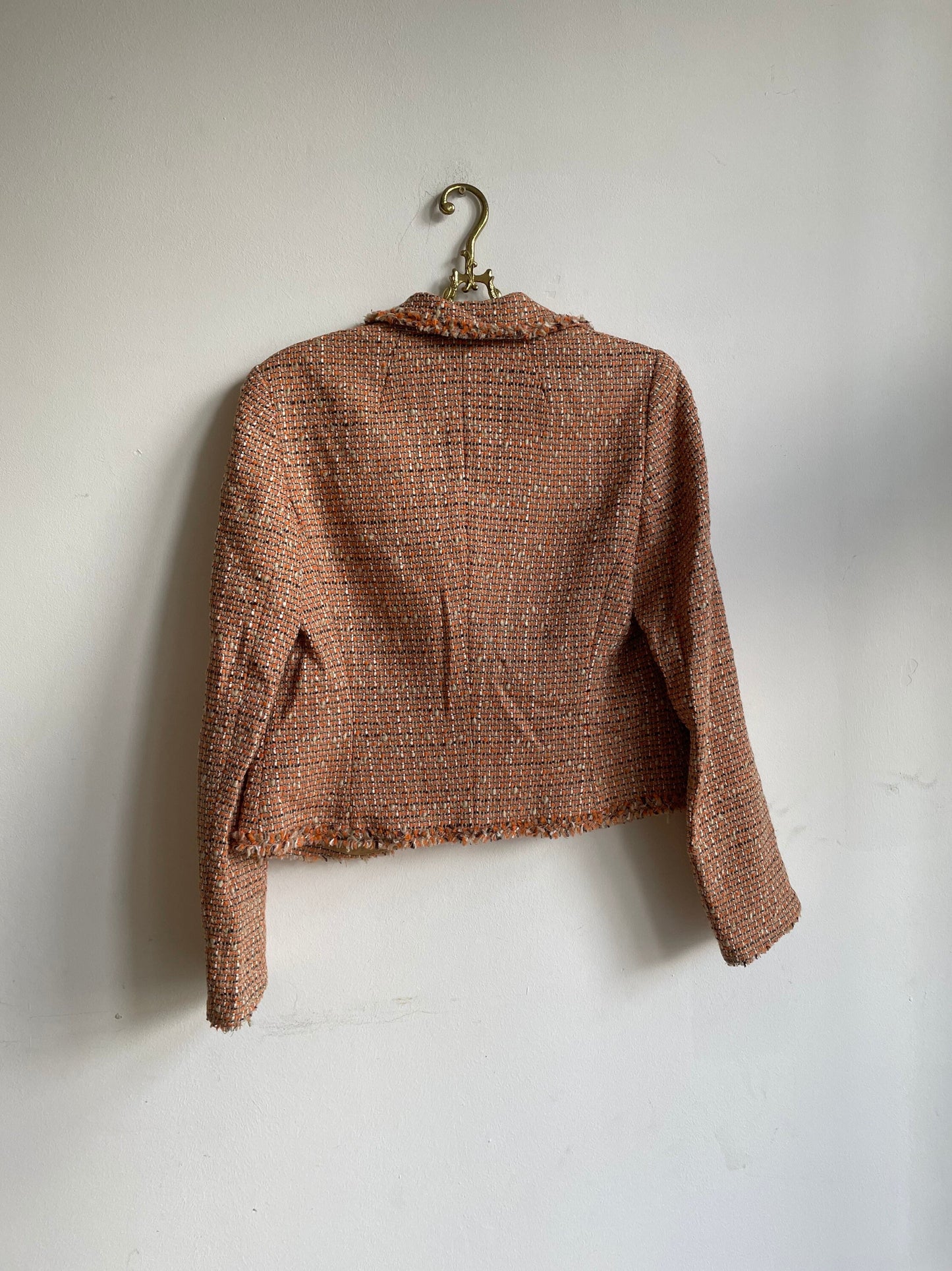 Vintage wool designer jacket, Laurèl silk orange tweed designer jacket, Classic spring summer jacket, Formal feminine wedding guest blazer