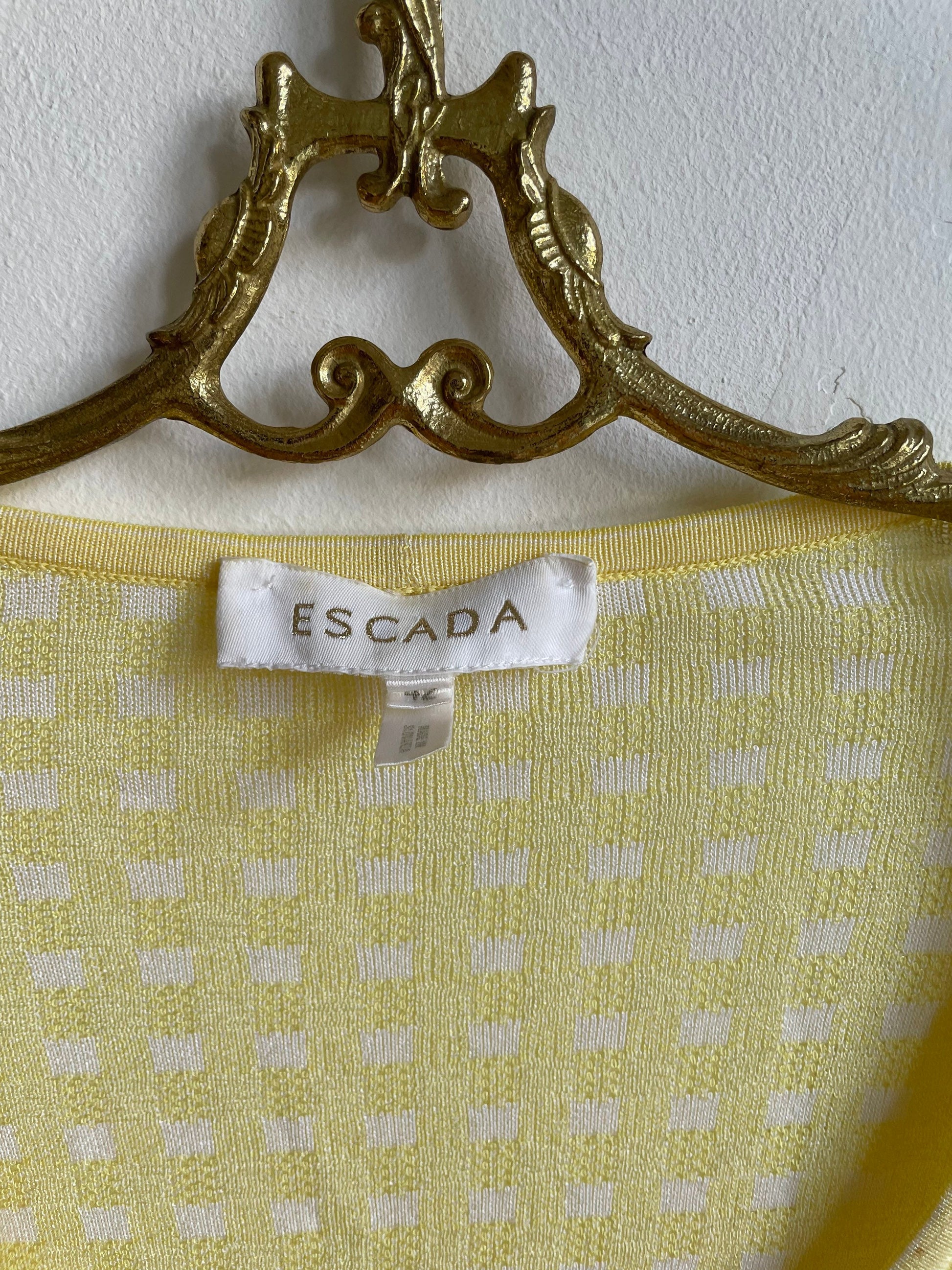 Pastel yellow Escada cardigan, Women vest, Vintage summer wear, 60s feminine clothing, Vintage designer clothing,