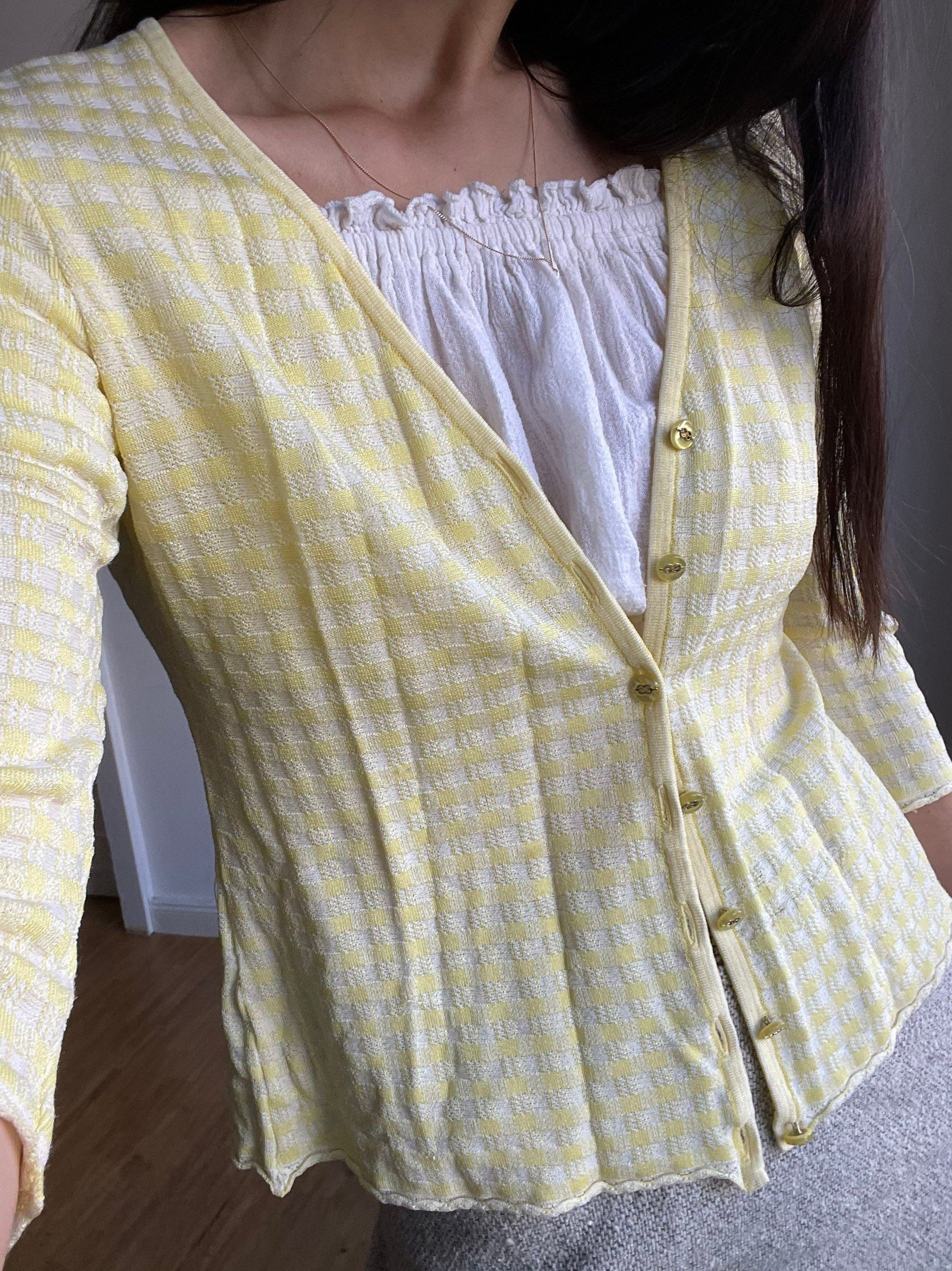 Pastel yellow Escada cardigan, Women vest, Vintage summer wear, 60s feminine clothing, Vintage designer clothing,