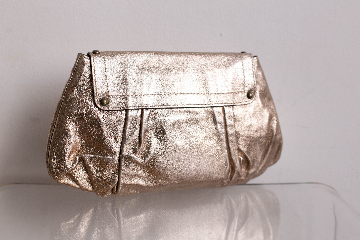 Vintage Luella Designer Studded Clutch Purse | Metallic Gold with Padlock Detail