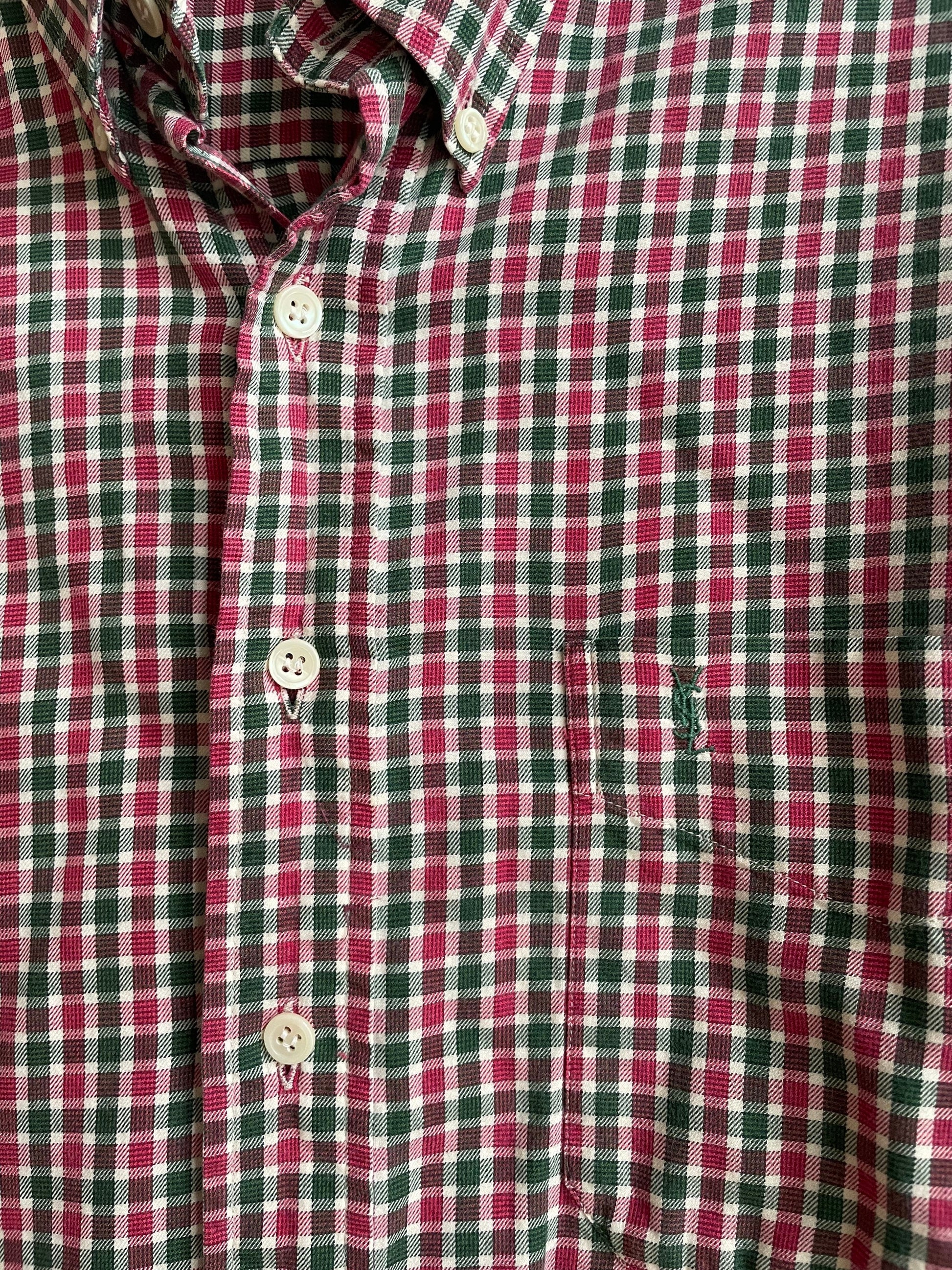 Yves Saint Laurent vintage men's blouse, Gingham designer shirt, Christmas clothing for men, L