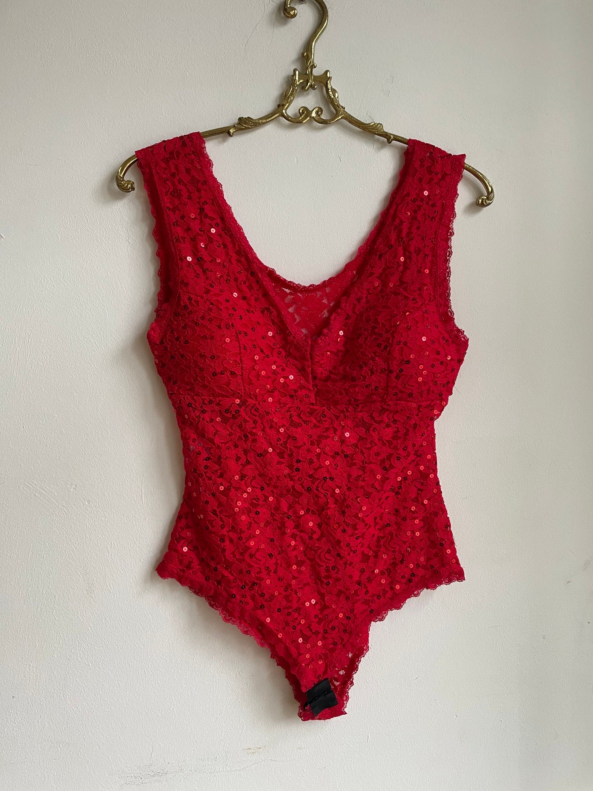 Gorgeous red sequin femme fatale leotard, Vibrant glitter one piece, Boujee deep v camisole, Vintage bodysuit, Clubbing top, Christmas top