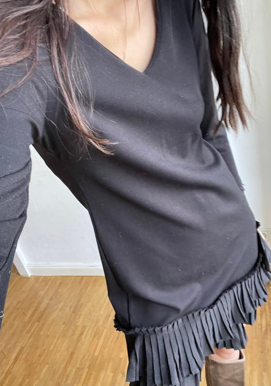 Vintage black ruffle dress with long sleeves, Mini summer dress,