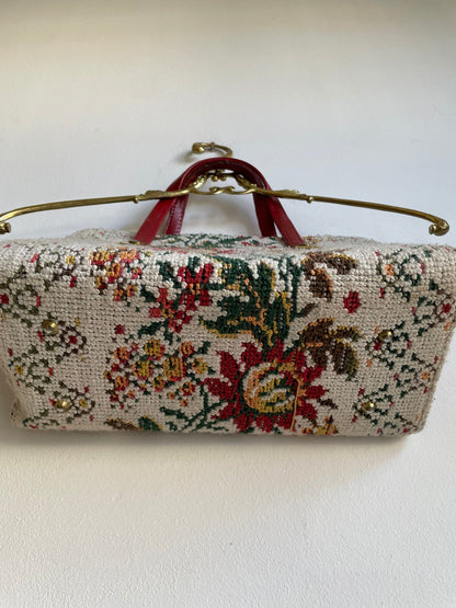 Vintage Floral Tapestry Handbag with Leather Handles — additional view 9