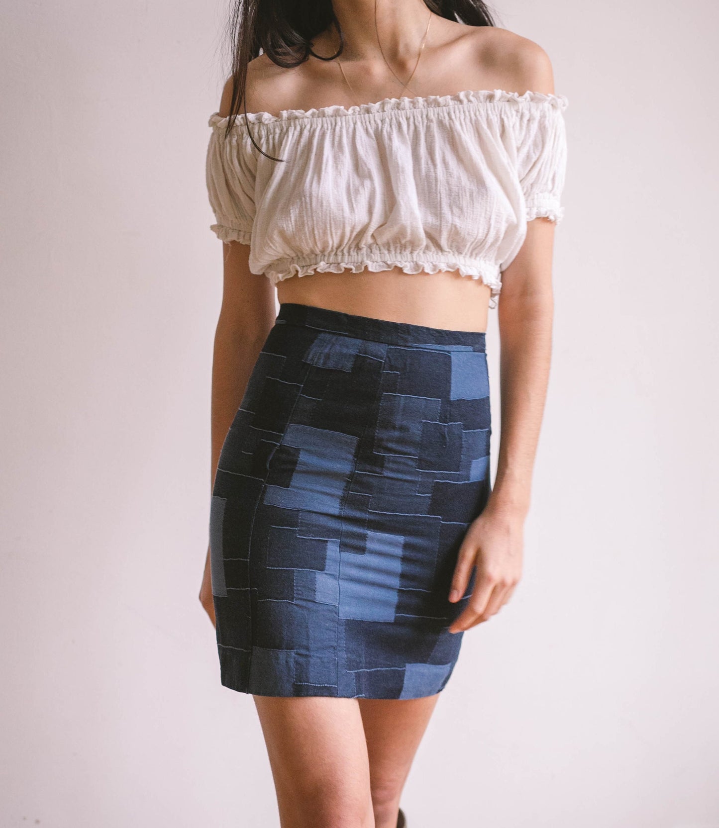 Sexy patchwork denim skirt, Short tight pencil skirt, Y2k blue vintage summer skirt, Retro patchwork skirt, XS