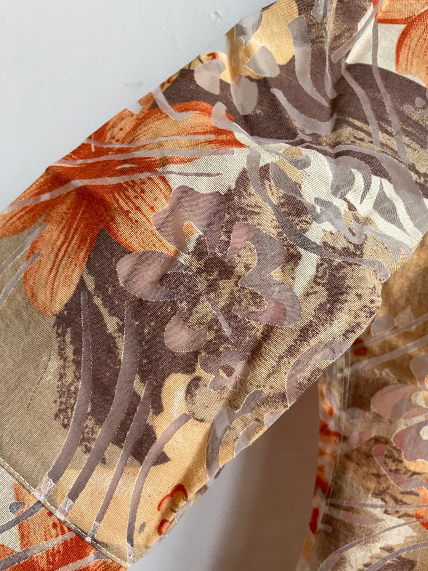 Retro woman vintage Floral Short sleeve Blouse - Retro women's shirt, Oversized summer blouse, Orange and yellow abstract pattern top, M - L