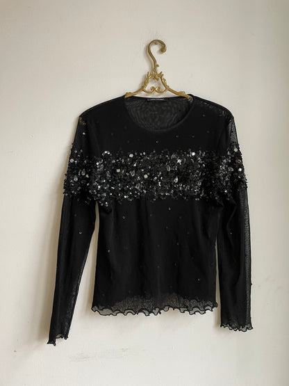 Black Sheer Sequin Long Sleeve Top — additional view 7