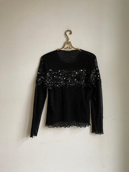 Black Sheer Sequin Long Sleeve Top — additional view 8