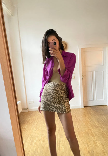 Vintage Y2K Leopard Print Mini Skirt with Swarovski Belt