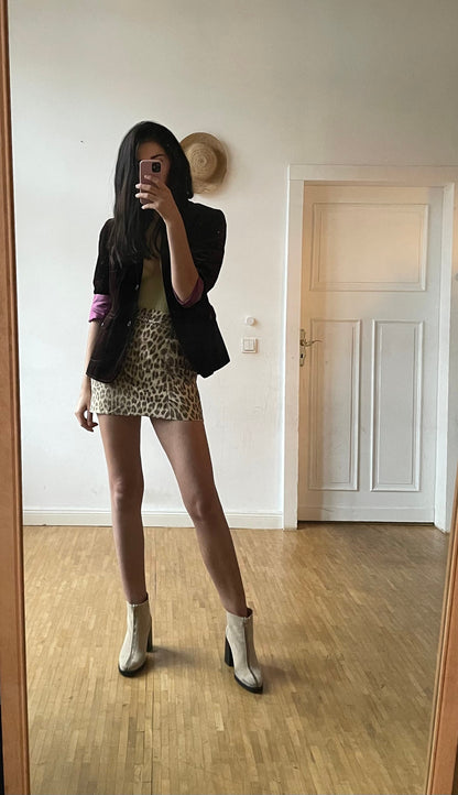 Vintage Y2K Leopard Print Mini Skirt with Swarovski Belt