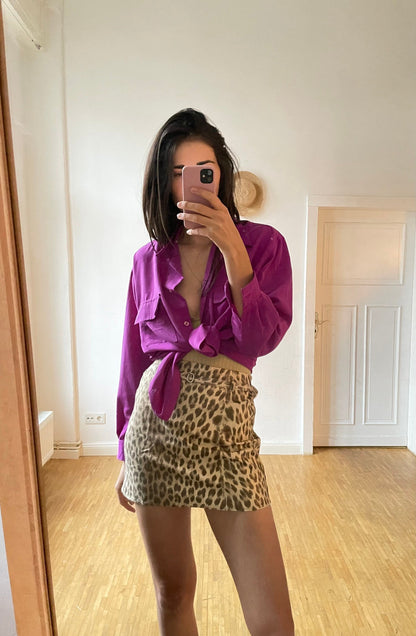 Vintage Y2K Leopard Print Mini Skirt with Swarovski Belt
