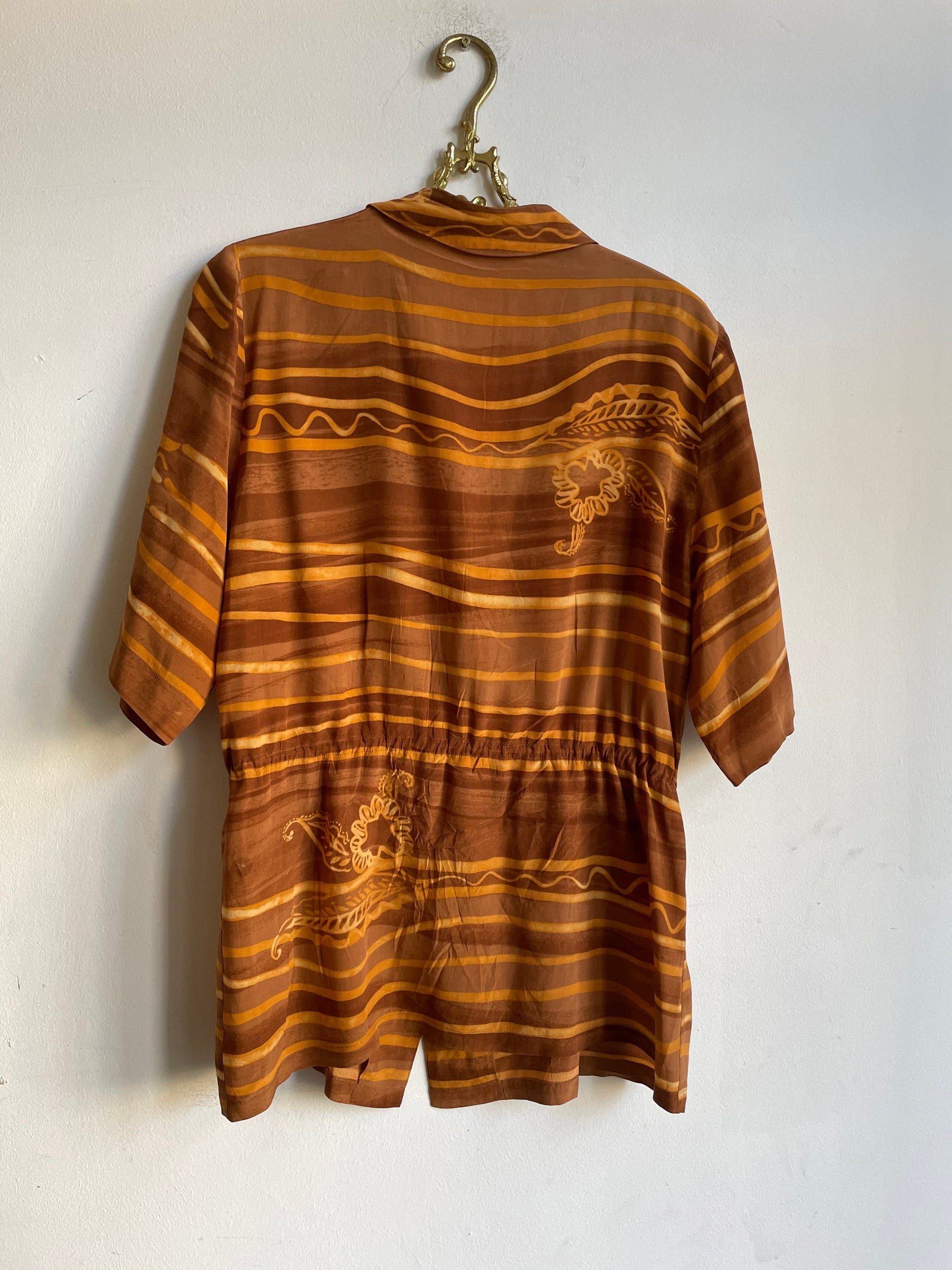 Retro 70s Burnt orange blouse woman blouse, Vintage relaxed shirt, Retro beach shirt, Oversized comfortable summer blouse, Long shirt