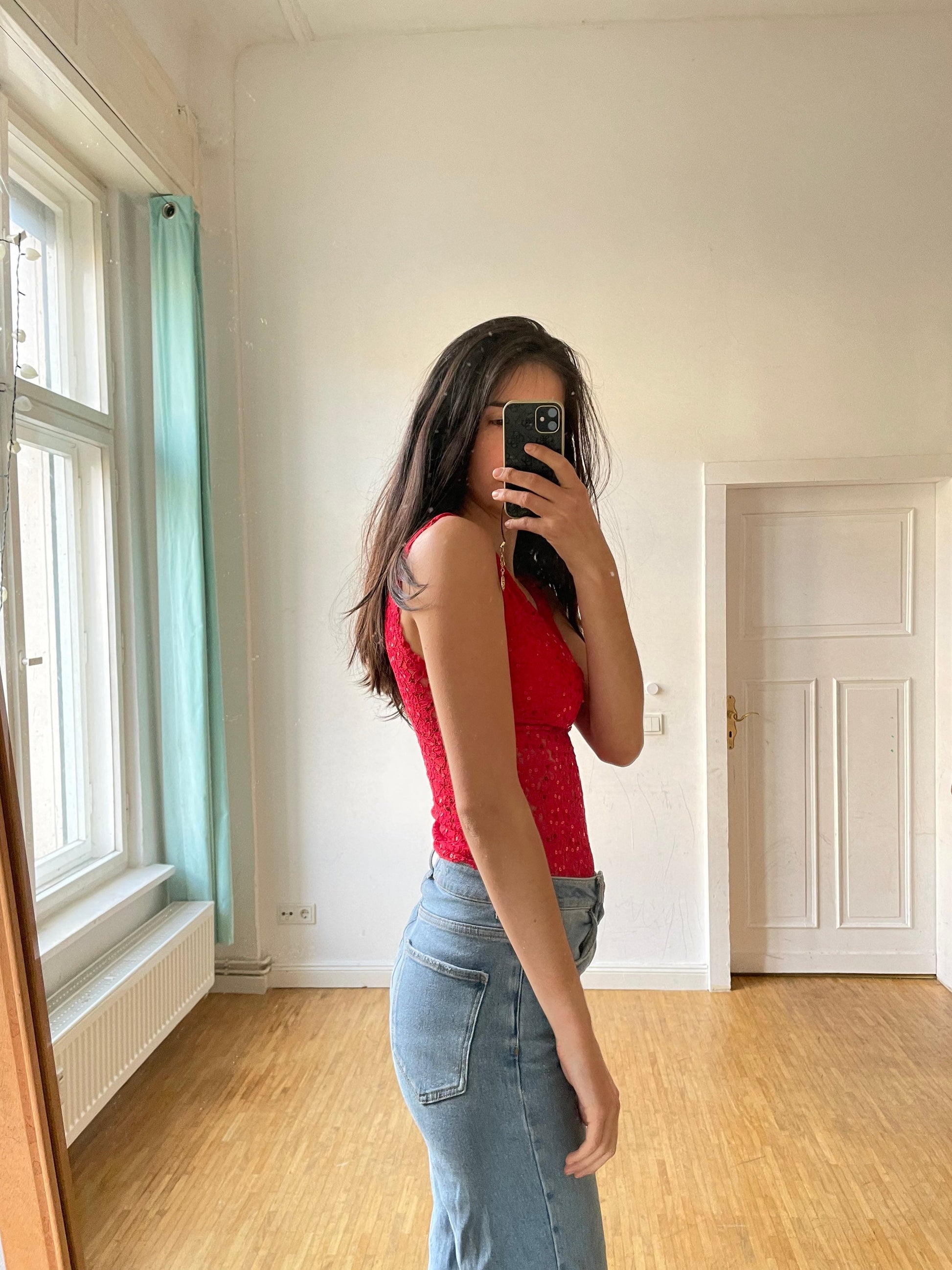 Gorgeous red sequin femme fatale leotard, Vibrant glitter one piece, Boujee deep v camisole, Vintage bodysuit, Clubbing top, Christmas top