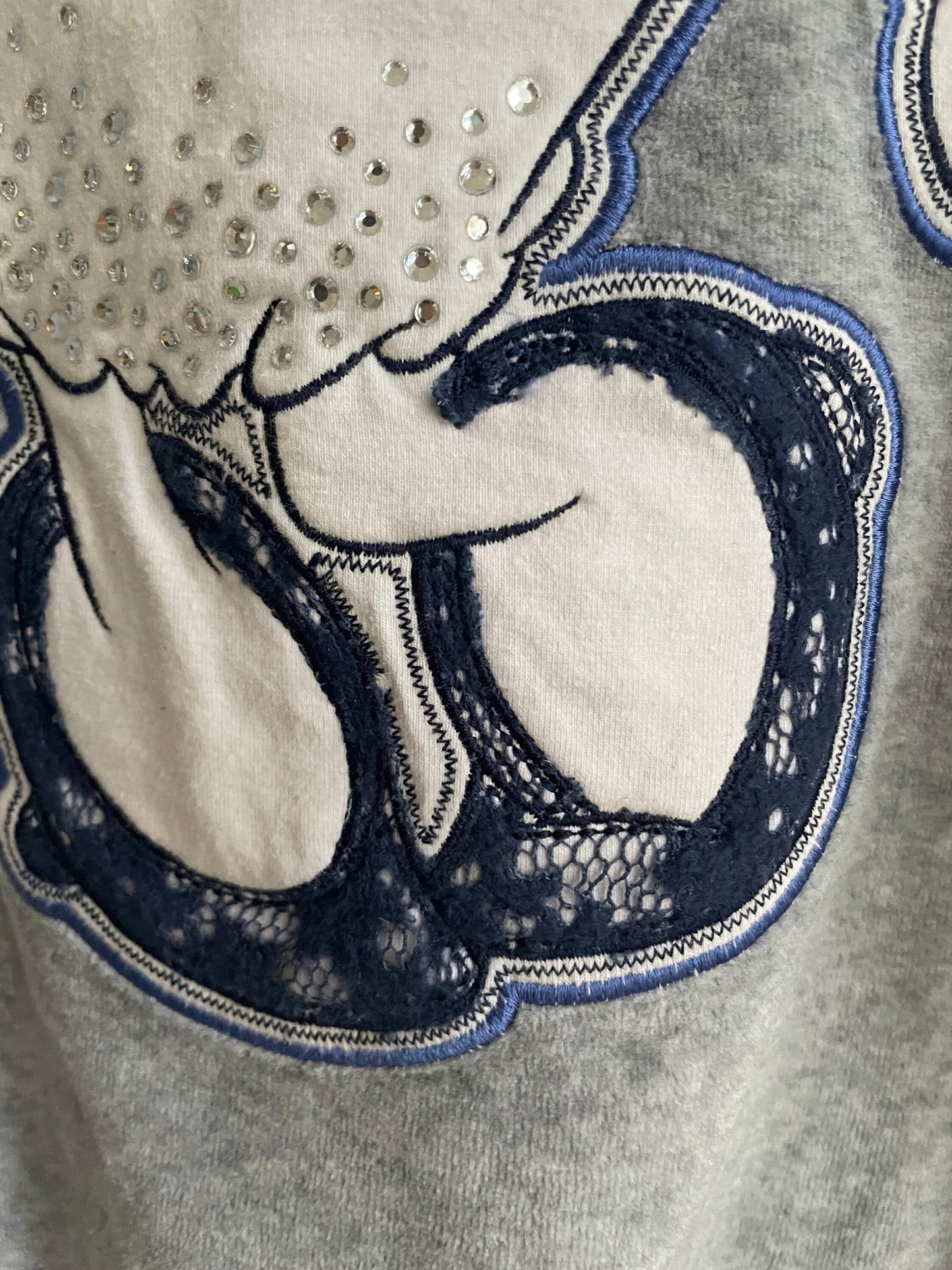 Vintage Disney Daisy Duck Kids Pullover Sweater, 1990s Grey Turtleneck Jumper, Size 10 (140), Lace & Sequin Embellishments