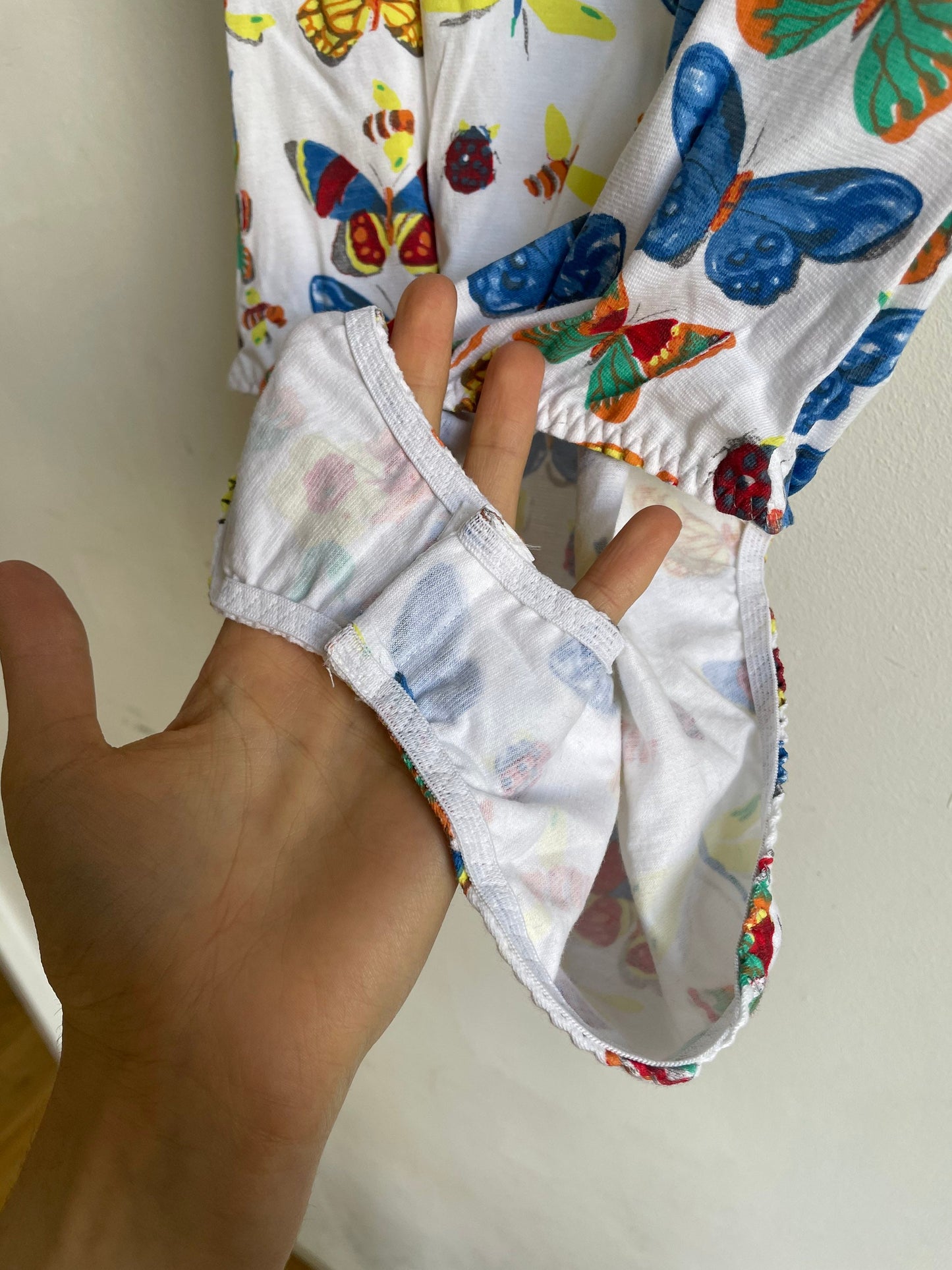 Vintage Butterfly Cotton Bodysuit, Retro Cottagecore Short Sleeve Leotard, Colorful Summer Top, Tie Front, Size S (XL Tag)