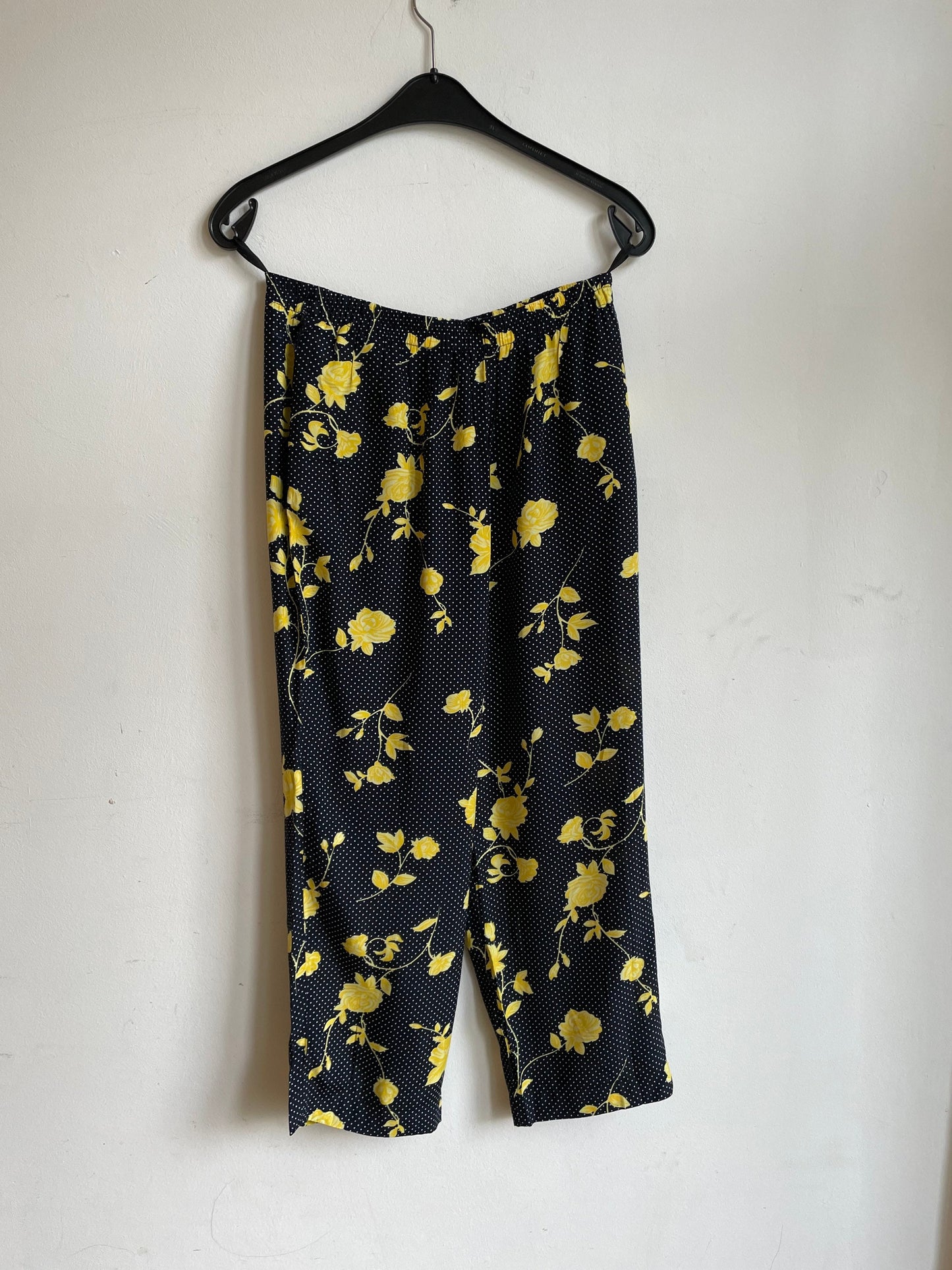 Vintage Floral Trousers High Waist 3/4 Pants Cottagecore Bloomcore Summer Retro Clothing Size L 42