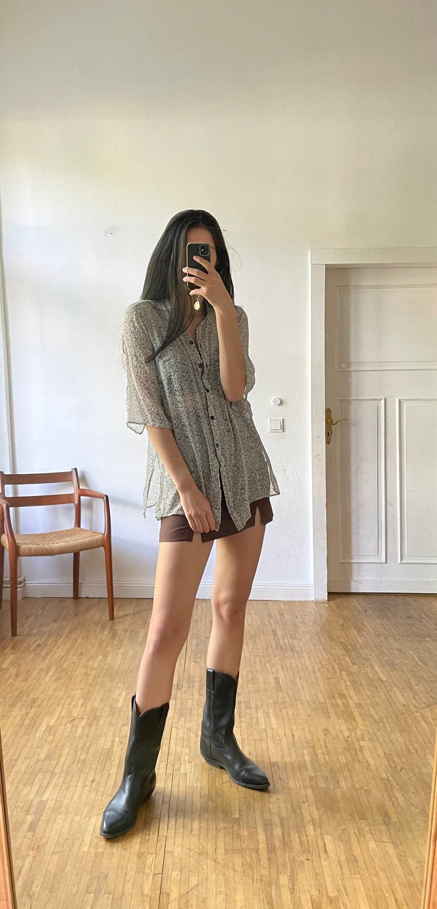 Silk sheer black and white Krizia designer blouse, See through vintage loose floral shirt, Feminine woman top, Vintage button up blouse