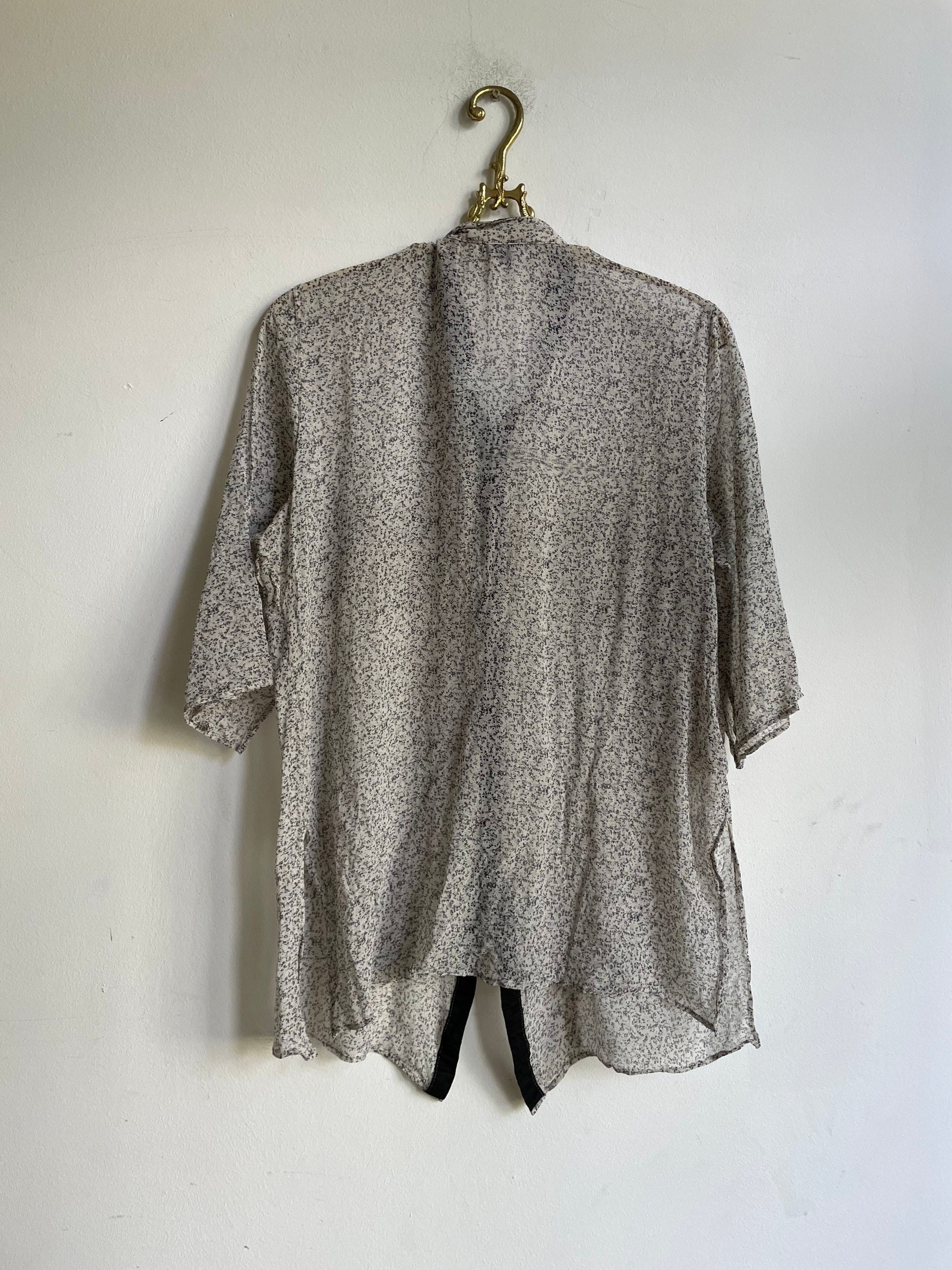 Silk sheer black and white Krizia designer blouse, See through vintage loose floral shirt, Feminine woman top, Vintage button up blouse