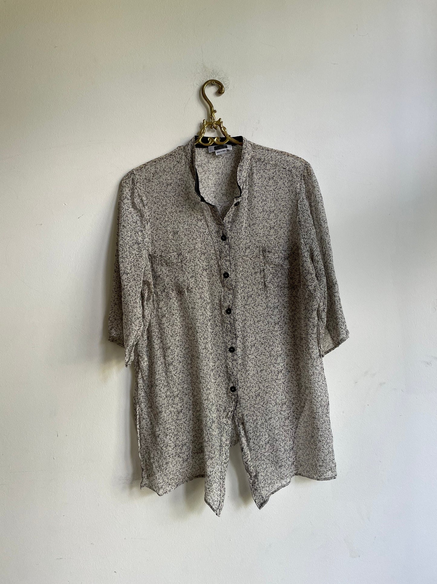 Silk sheer black and white Krizia designer blouse, See through vintage loose floral shirt, Feminine woman top, Vintage button up blouse