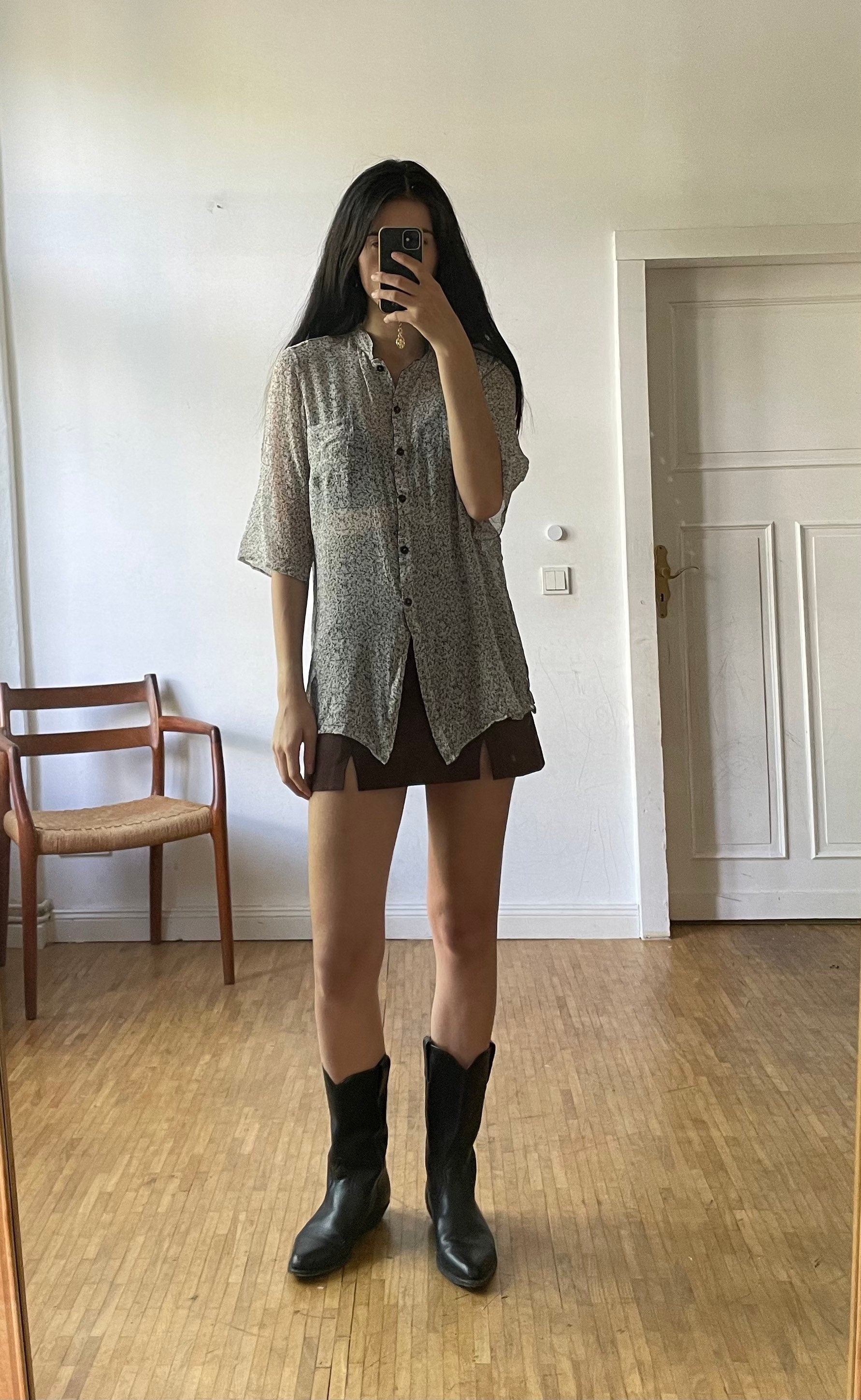 Silk sheer black and white Krizia designer blouse, See through vintage loose floral shirt, Feminine woman top, Vintage button up blouse