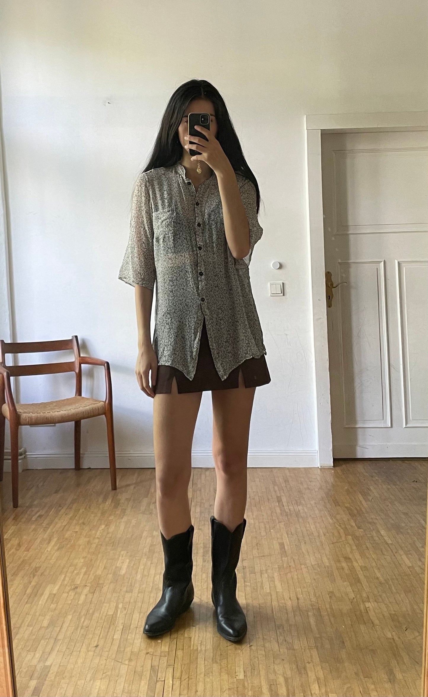 Silk sheer black and white Krizia designer blouse, See through vintage loose floral shirt, Feminine woman top, Vintage button up blouse