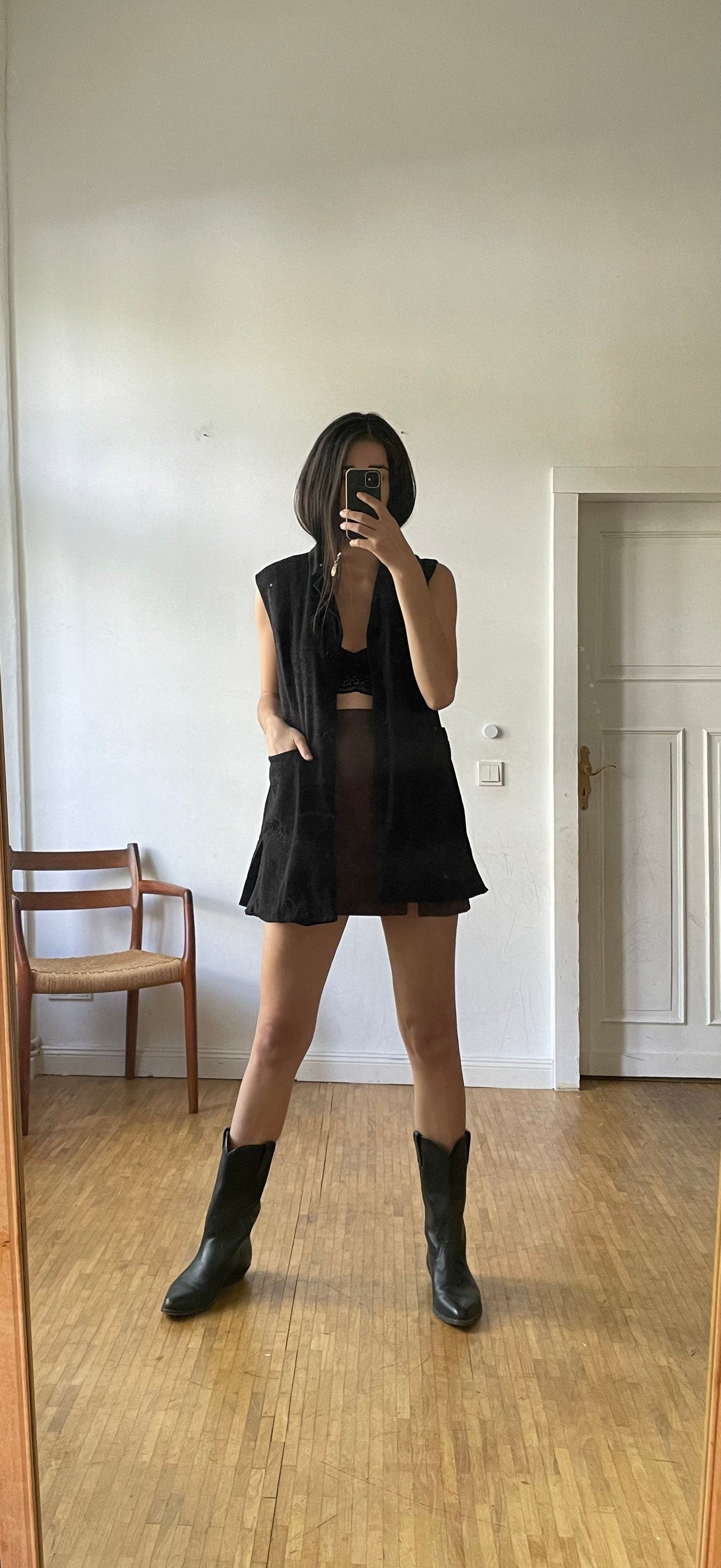 Dark academia Long black waistcoat, Gothic vest, Vintage black jacket, Goth clothing, Black party mini dress, Vampire costume cardigan