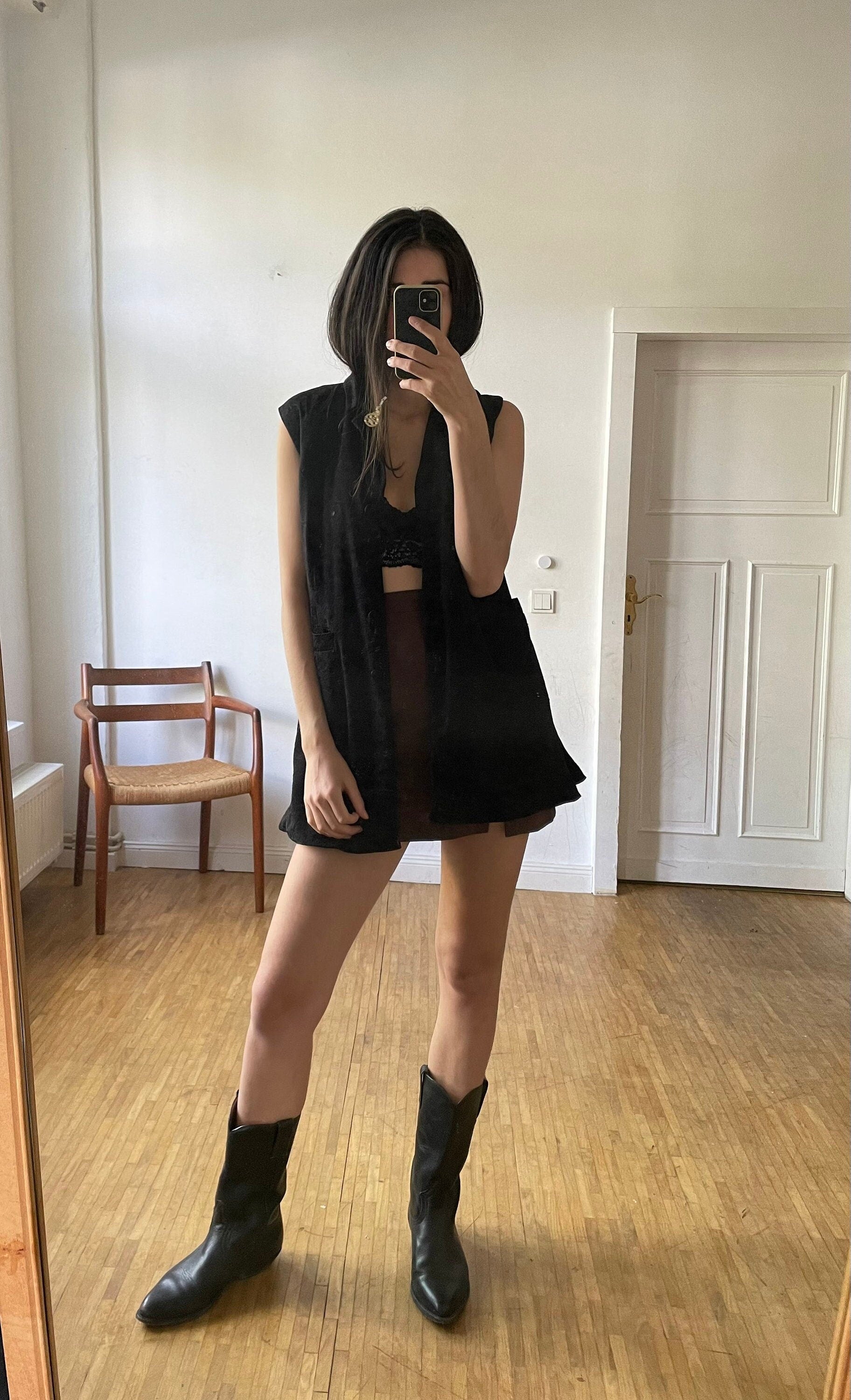 Dark academia Long black waistcoat, Gothic vest, Vintage black jacket, Goth clothing, Black party mini dress, Vampire costume cardigan