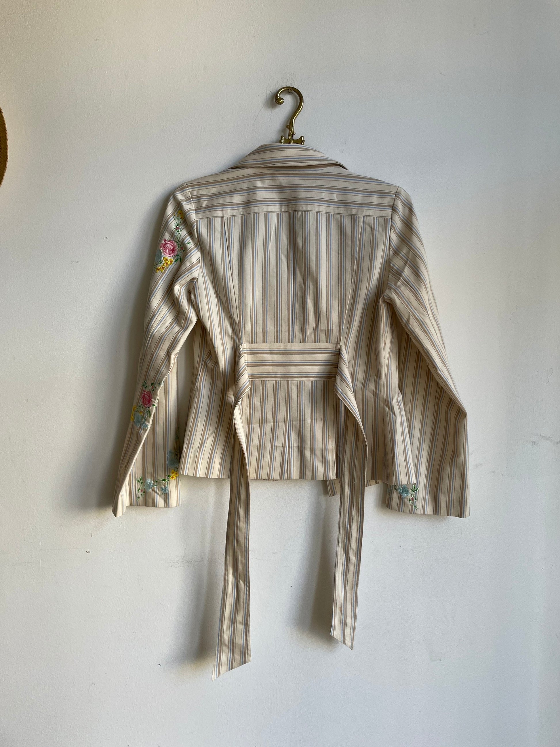 Striped Floral Embroidered Summer Blazer — additional view 10