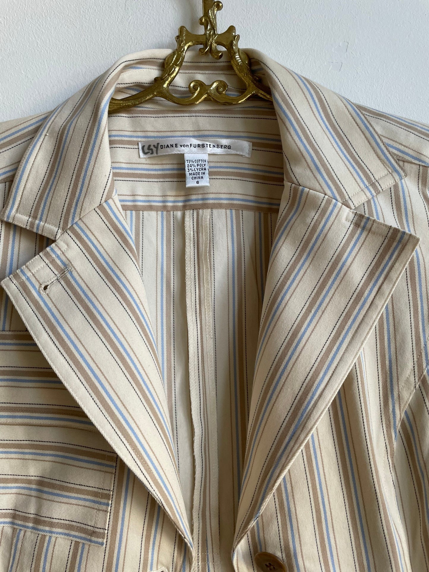 Diane von Furstenberg summer blazer jacket, Striped designer jacket with floral embroidering, Spring designer jacket