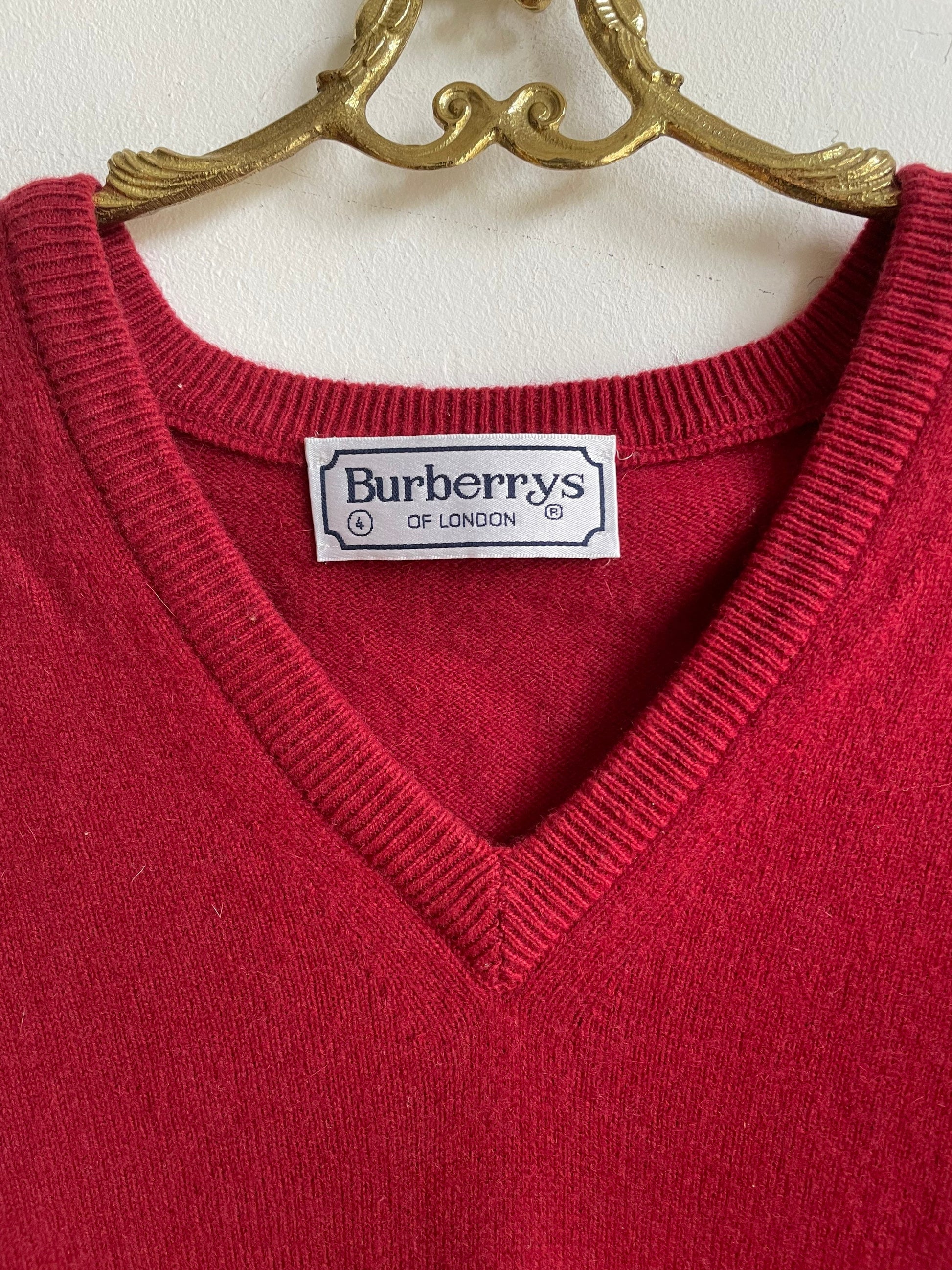 Red wool Burberry pullover without sleeves, Vintage sweatervest, Oversized designer waistcoat, Winter waistcoat, Vintage gilet, winter wear