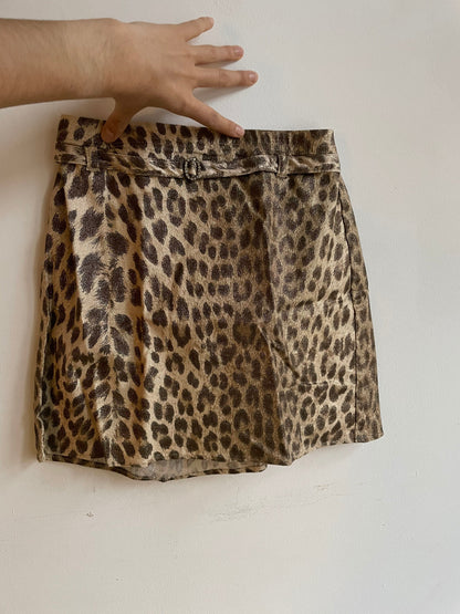 Vintage Y2K Leopard Print Mini Skirt with Swarovski Belt