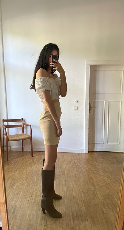 Vintage Y2K Beige Floral Pencil Skirt