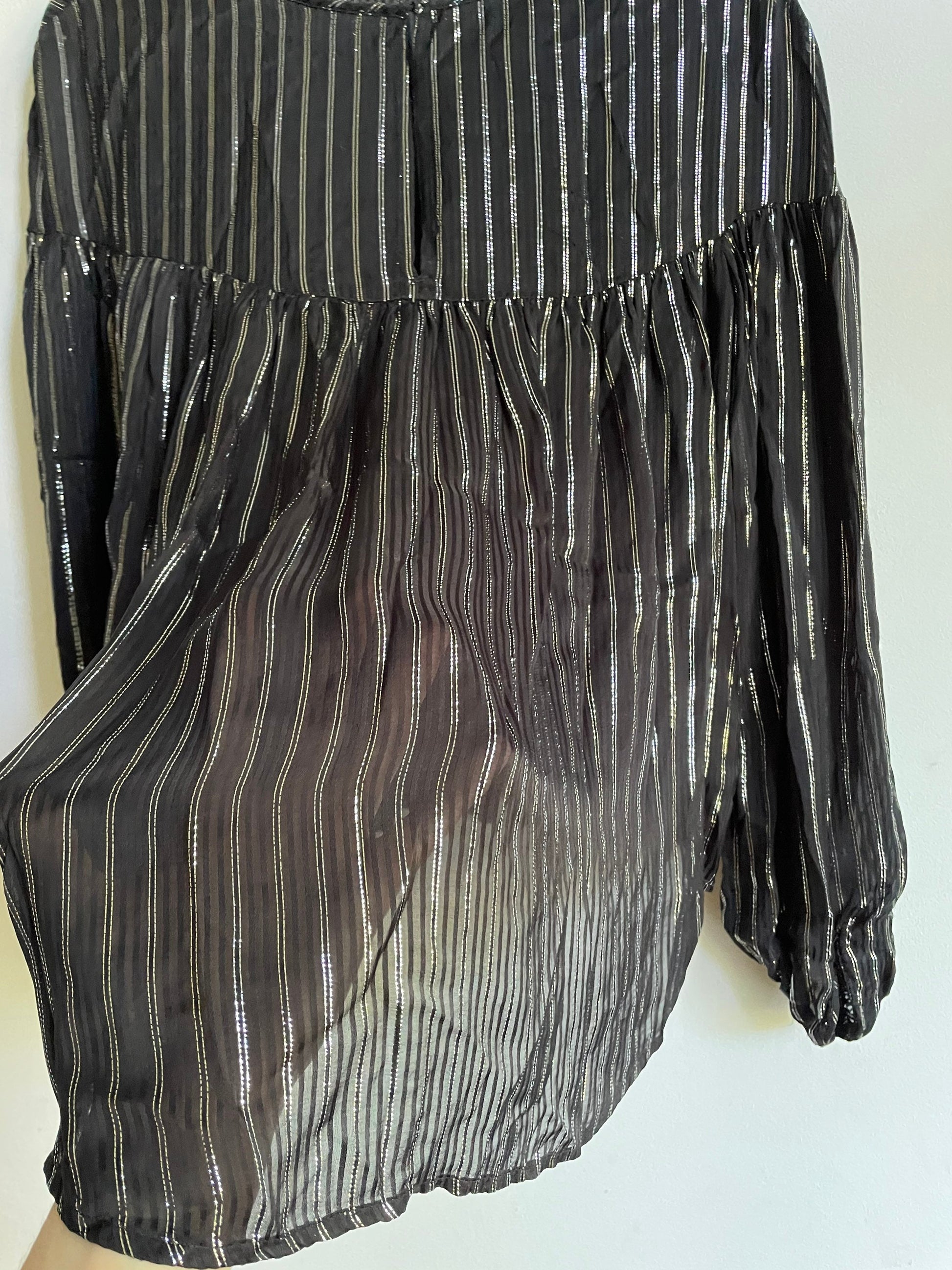 Black and silver glitter blouse, Vintage Old years eve outfit,Festive blouse, Long puffed sleeve party blouse, sheer top, Gothic outfit
