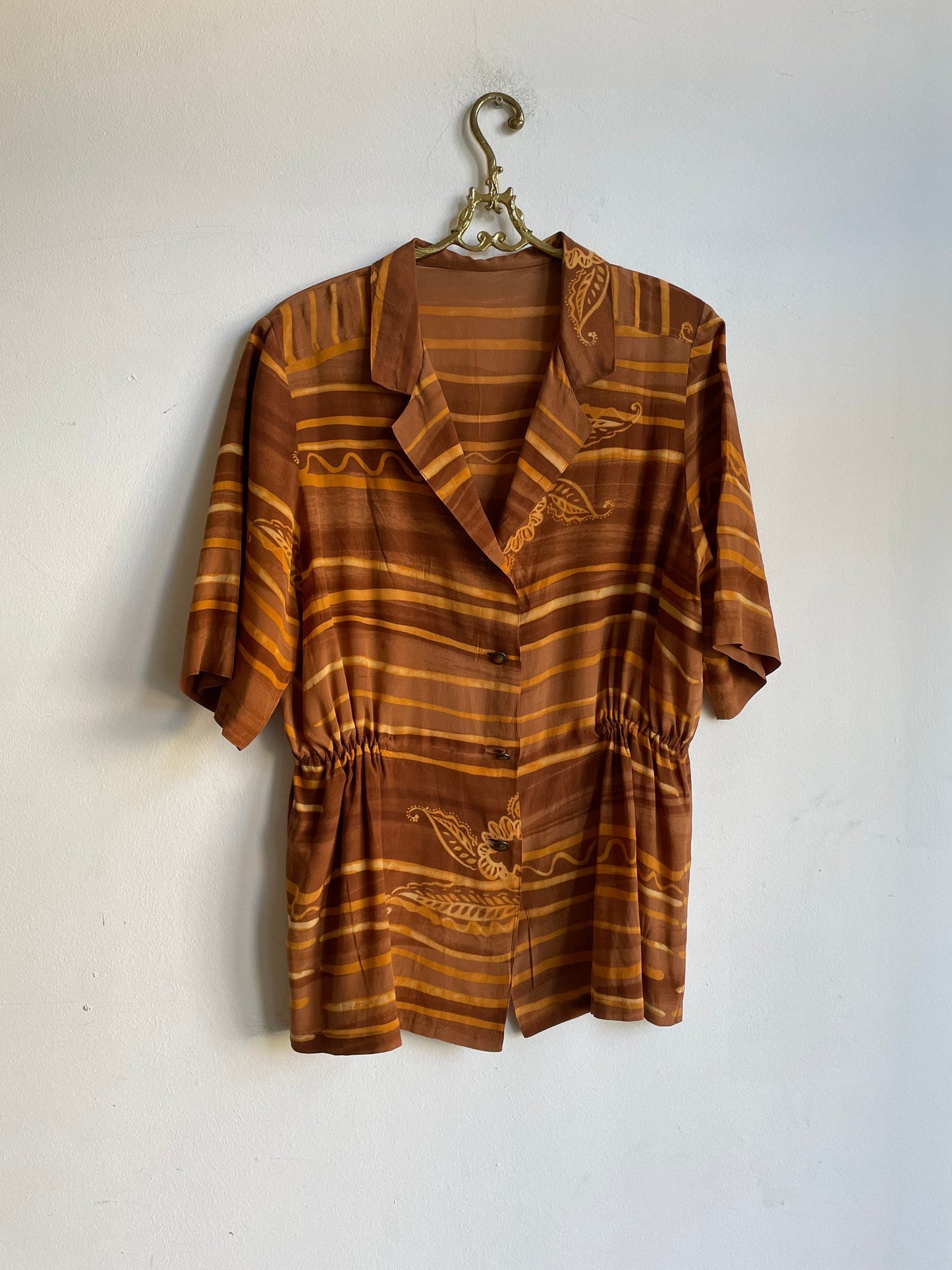 Retro 70s Burnt orange blouse woman blouse, Vintage relaxed shirt, Retro beach shirt, Oversized comfortable summer blouse, Long shirt