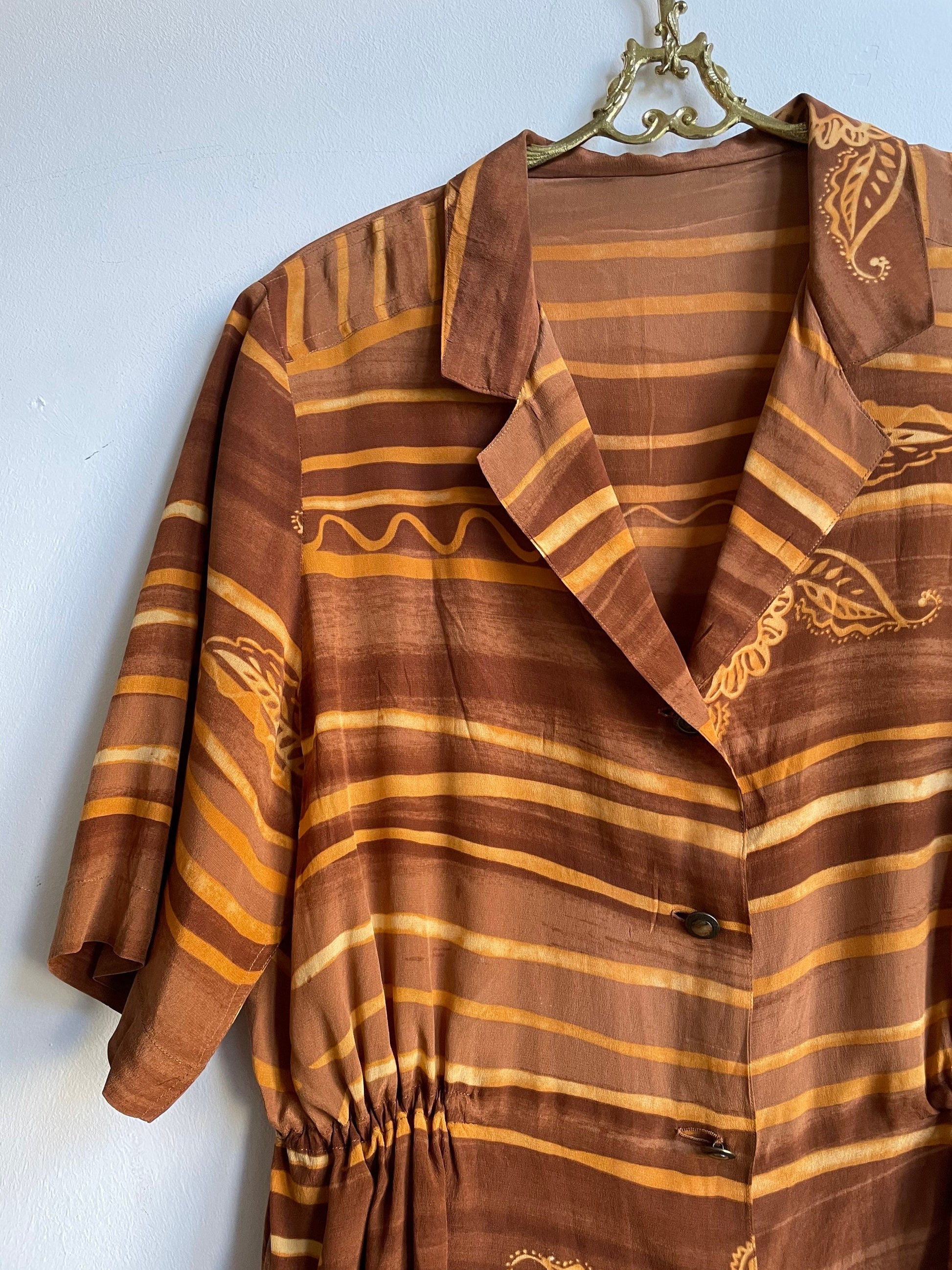 Retro 70s Burnt orange blouse woman blouse, Vintage relaxed shirt, Retro beach shirt, Oversized comfortable summer blouse, Long shirt