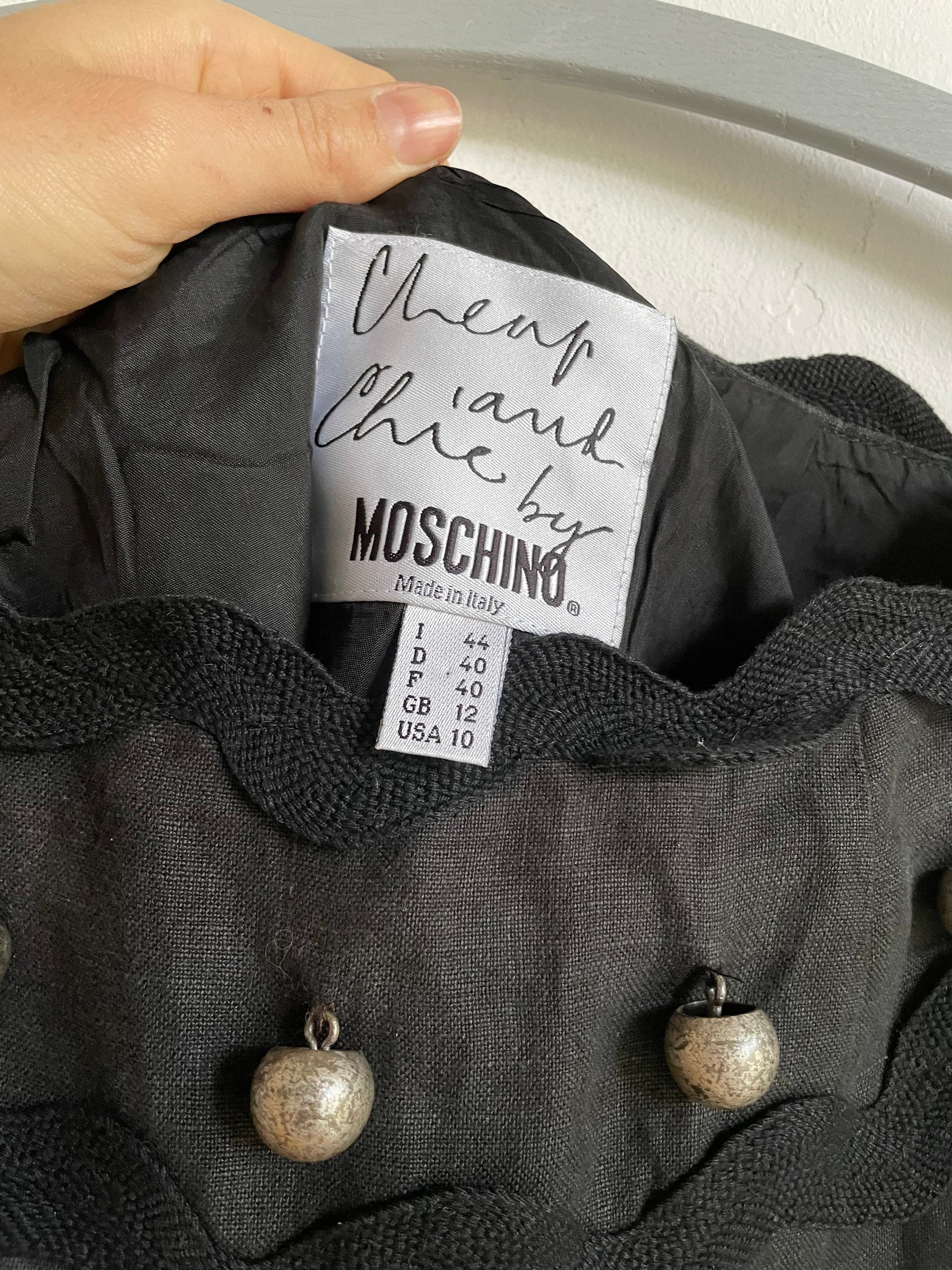 Vintage Moschino cheap and chic mini skirt, Designer mini skirt, Black festive decorated mini skirt, Unique design runway skirt