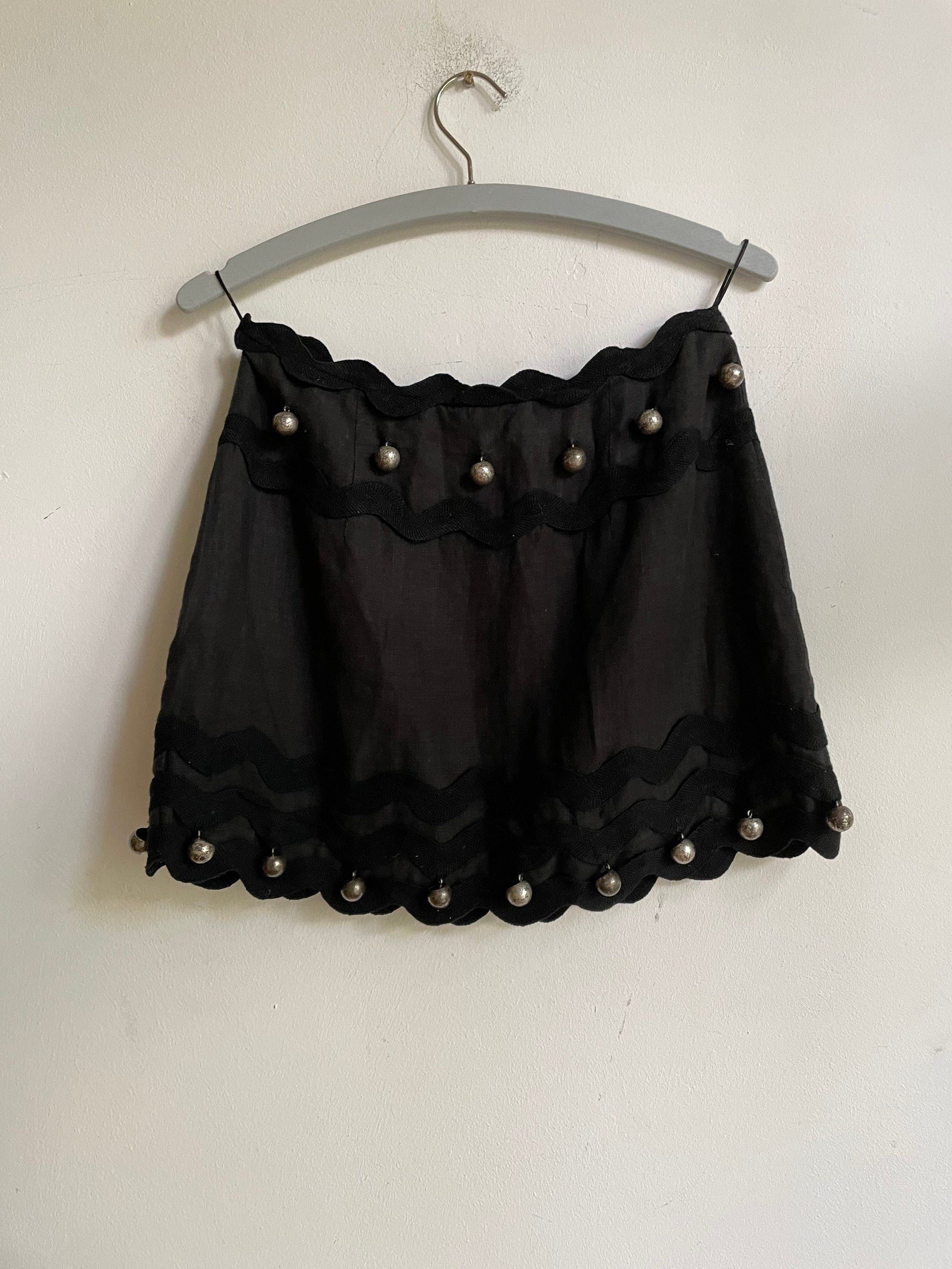Vintage Moschino cheap and chic mini skirt, Designer mini skirt, Black festive decorated mini skirt, Unique design runway skirt