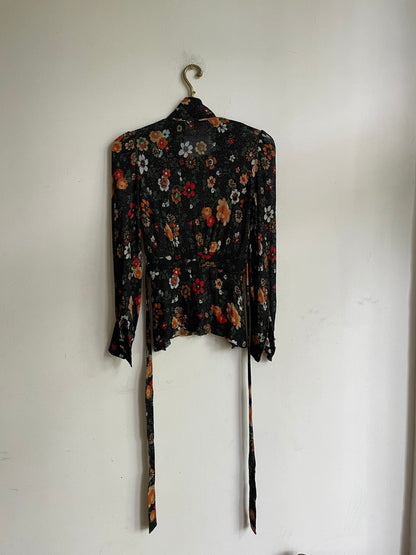 70s Black Lycra Floral Top — additional view 5