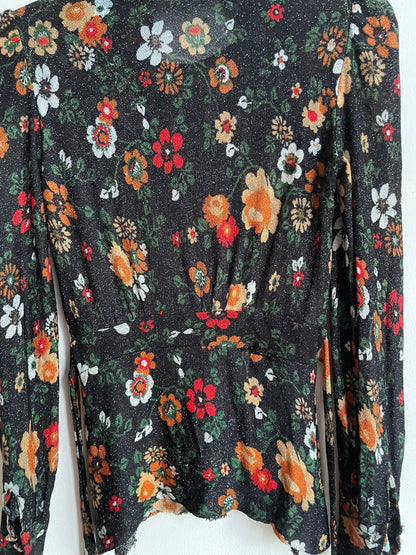 70s Black Lycra Floral Top — additional view 7