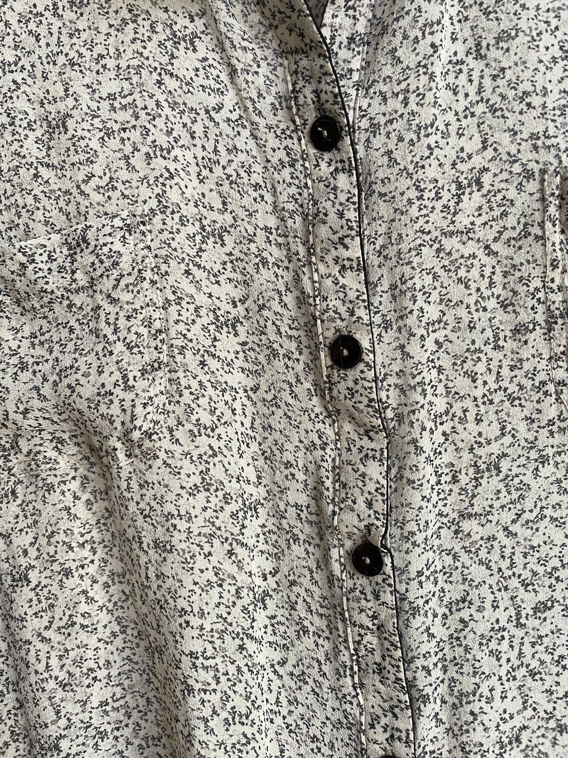 Silk sheer black and white Krizia designer blouse, See through vintage loose floral shirt, Feminine woman top, Vintage button up blouse