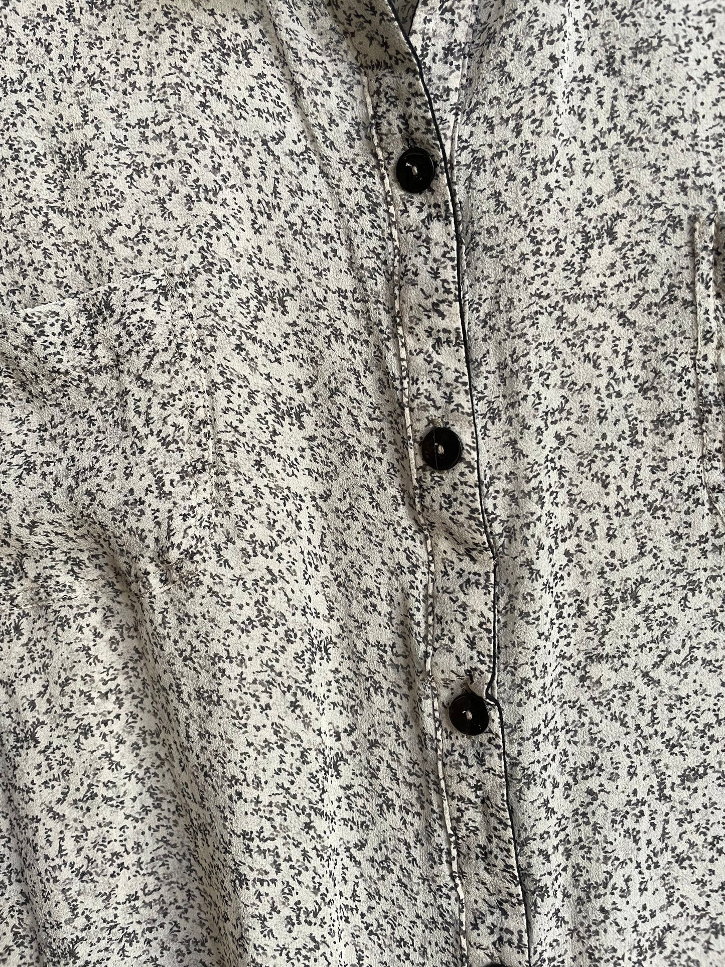 Silk sheer black and white Krizia designer blouse, See through vintage loose floral shirt, Feminine woman top, Vintage button up blouse